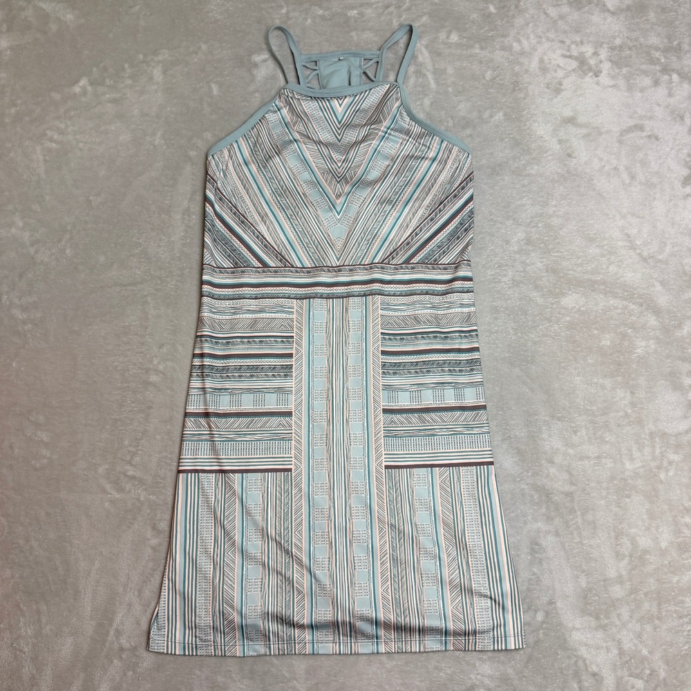 Prana Quinn Dress Women XL Colorful Geometric Built in Bra Racerback Boho EUC
